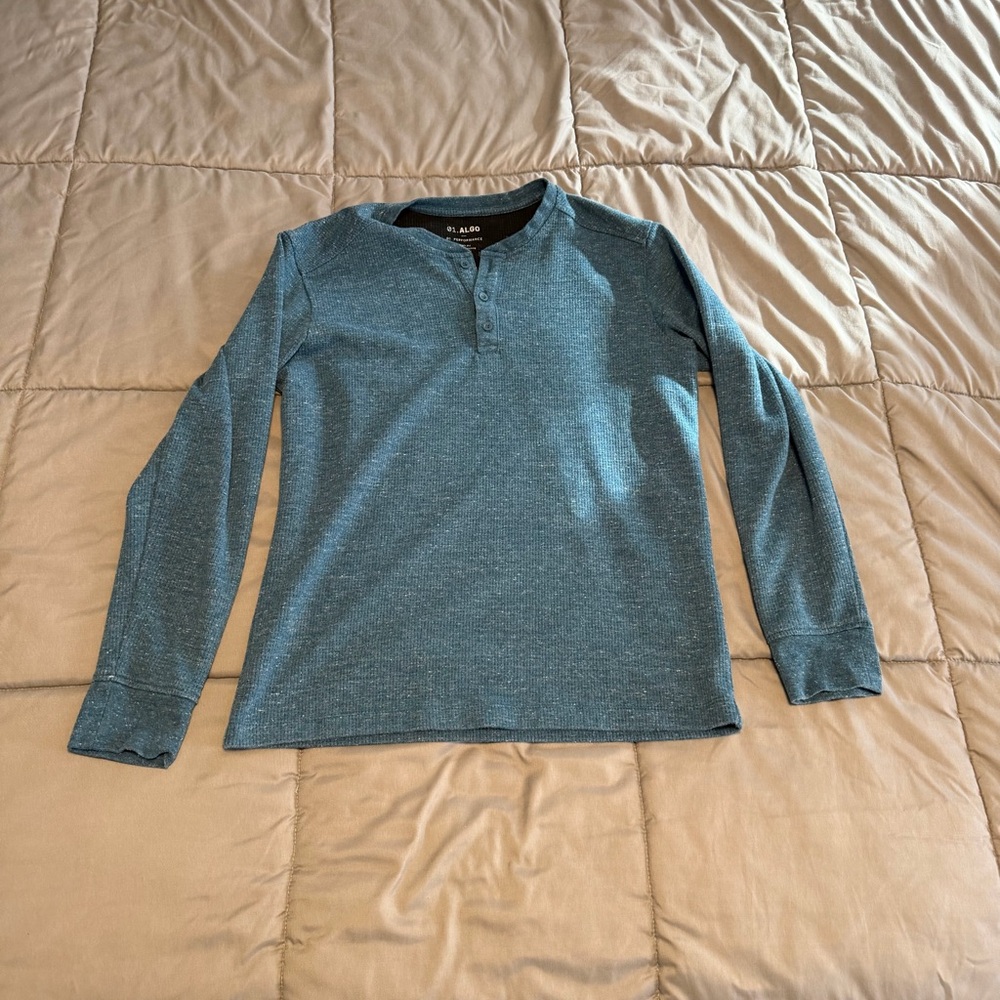 Blue 01.ALGO Long Sleeve Henley Shirt